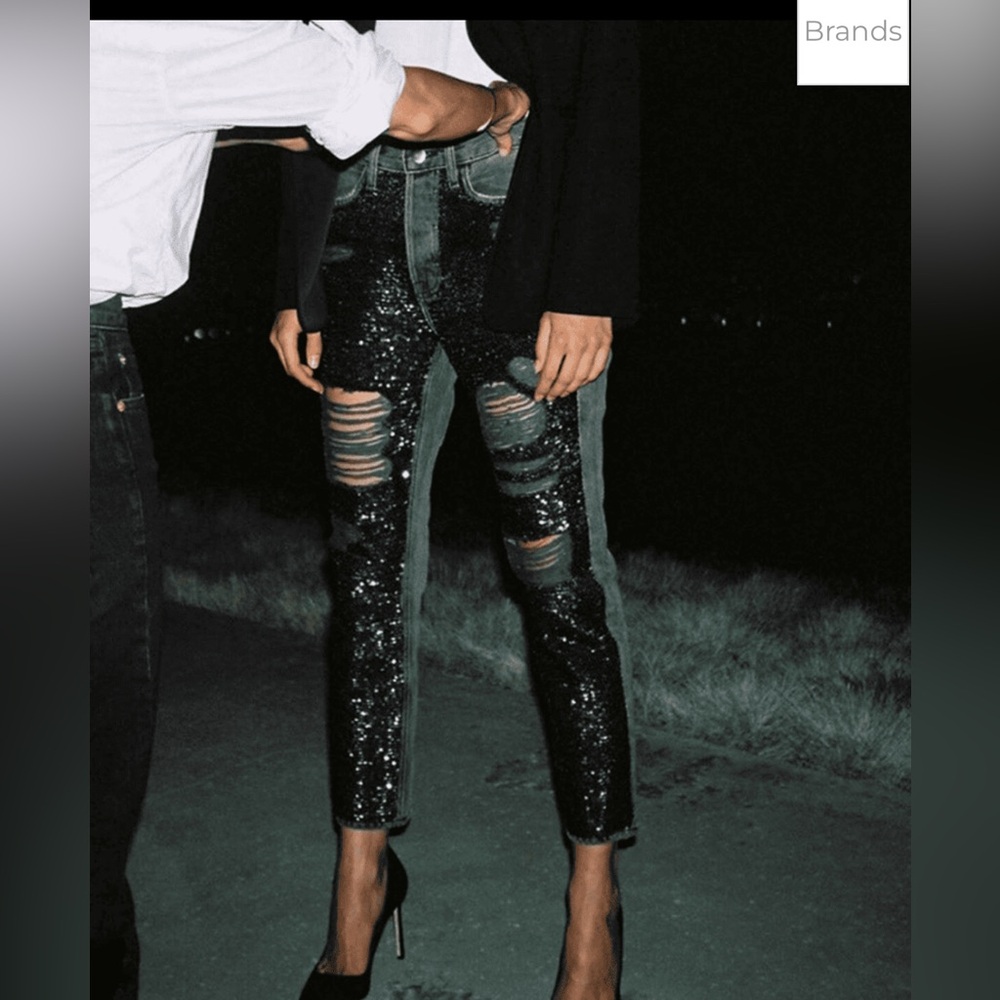 Frame Denim Sequin Embellished Black Jeans